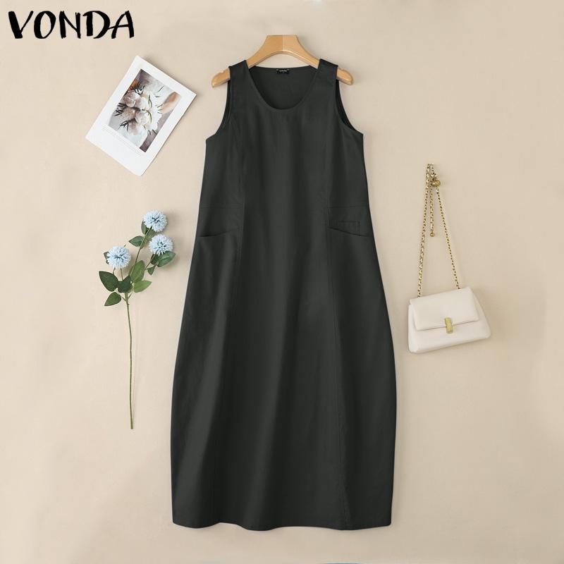 

VONDA Женское повседневное длинное платье без рукавов с круглым вырезом и карманами 5XL чёрный