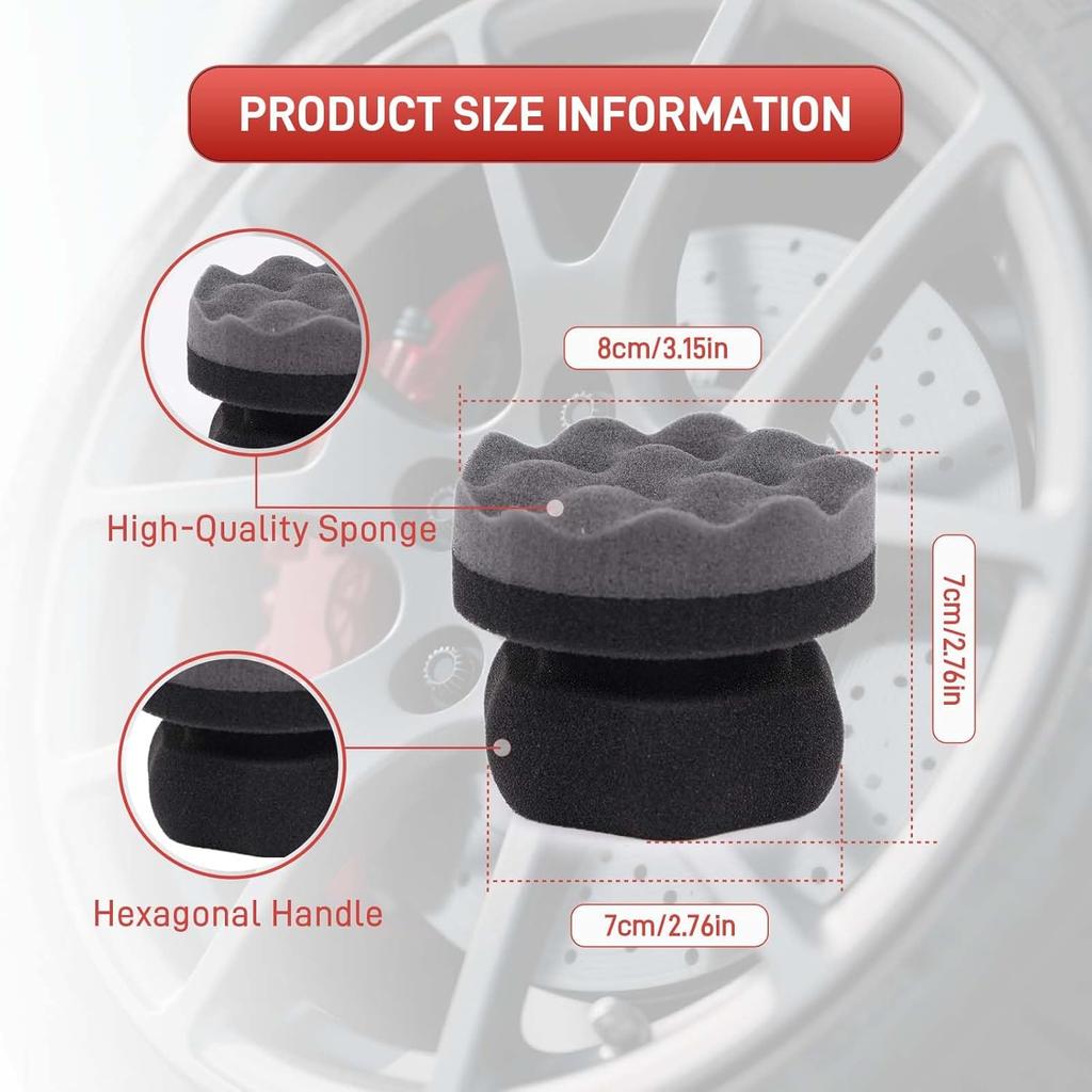 3 szt. Gąbki do aplikacji nabłyszczacza do opon, Gąbka z falistą powierzchnią o wysokiej gęstości do pielęgnacji skóry i opon, Narzędzie do detailingu samochodowego, Trwała i wielokrotnego użytku gąbka aplikacyjna do samochodu