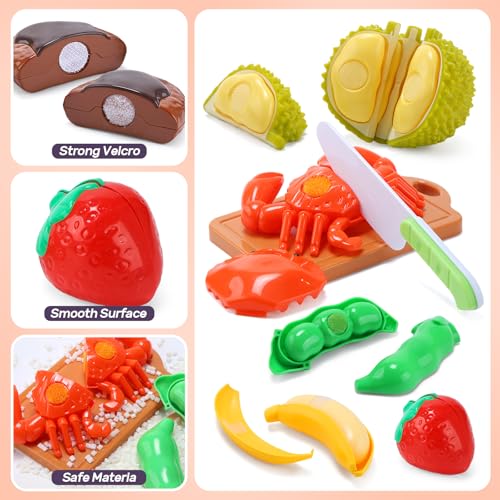 Cute Stone 61-Piece Play Kitchen Set, Includes Cookware, Pressure Cooker, Induction Cooktop, Pot, and Cookware, Realistic Ingredients, Cutting Play, P