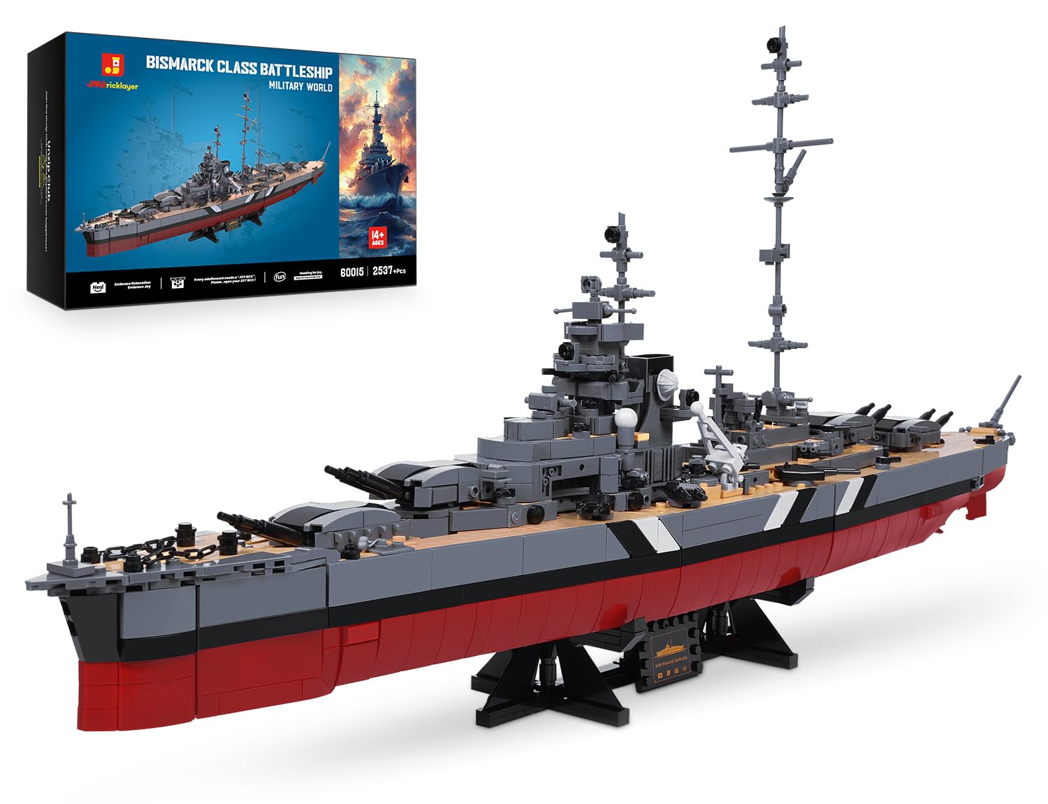 JMBricklayer Battleship Building Block Set 60015, Adult Building Toy, World War II Bismarck Navy Warship Ship Model, Large Aircraft Carrier Toy Plasti