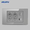 DELEFU Brazil Standard Grey Glass Panel 20A 10A Smart Switch CAT6 Network Socket USB Type-C Wall Outlet Household Charging