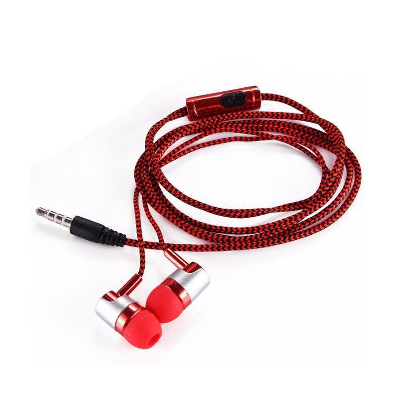 

Дротові навушники-вкладиші з потужним басом, мікрофоном та пультом, обплетений кабель червоний