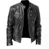 Southern Winter Motorcycle Multi-Pocket PU Leather Jacket with Stand Collar and Zipper