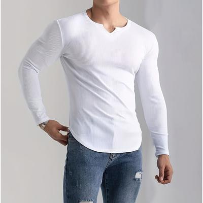 Höst- och Vinter Herr V-ringad T-shirt Enfärgad Casual Sportmode Långärmad Slim Top
