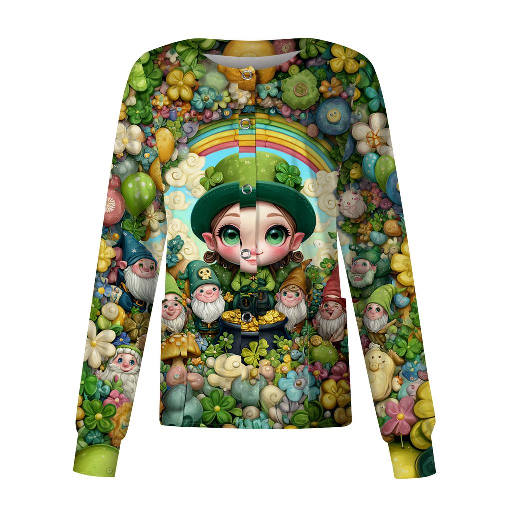 Damen Casual Langarm Einreihig Bedruckt Dry-Top