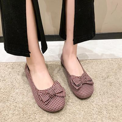Women Fashion Plaid Pattern Slip On Bow Tie Flat Shoes Lady Light Weight Comfort  Shoes  Shoes for Women