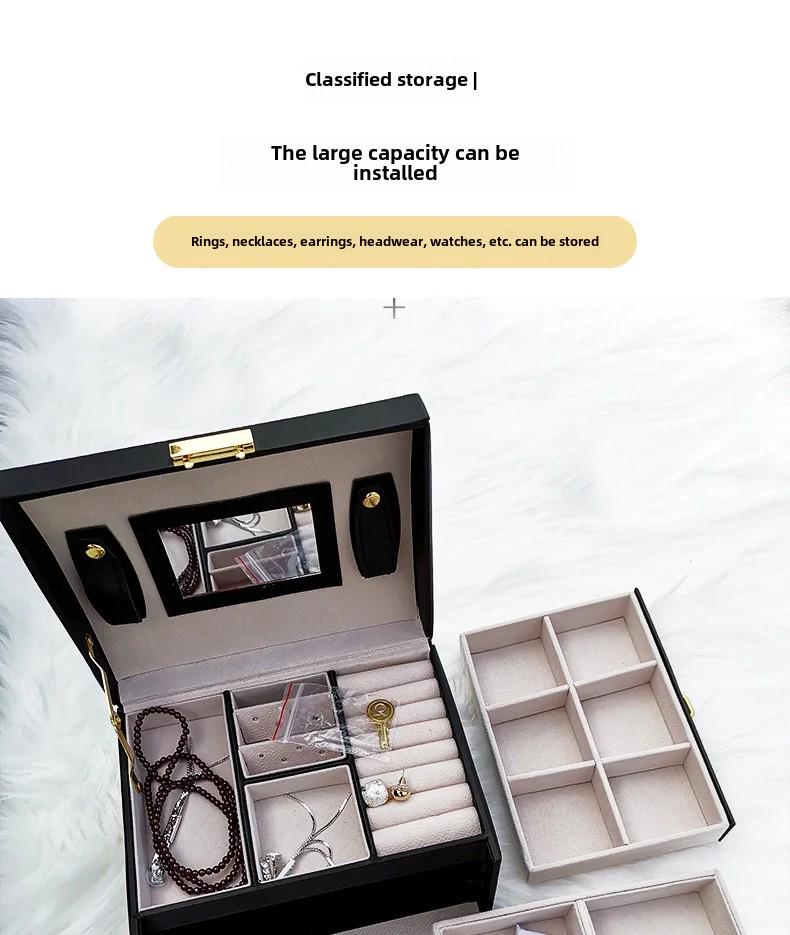 Cutie portabilă de depozitare bijuterii cu trei straturi pentru cercei, coliere și inele