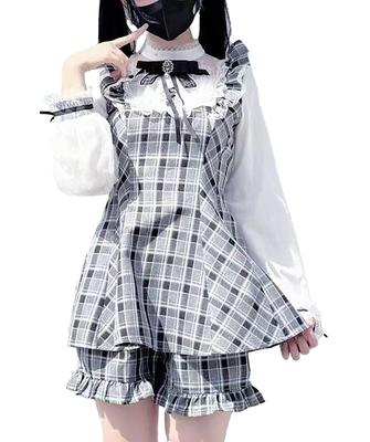 Jundakara Dress Set for Check with Detachable and This Dress Features Puff a and Stylish Perfect for School Size 3-Piece Women, Pattern, Ribbon,