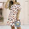Women Plus Size White Off Shoulder Short Sleeve Tie Cuff Printed A Line Dress