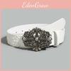 Street Style Mens Pu Leather Belt With Cross Flower Pattern And Snap Fastener For Daily Use