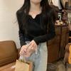 Fashion Square Collar Inner Knitted Pullover Bottoming Sweater Autumn Winter Slim Fit Office Loose Tops Knitwear V Neck Solid Basic Sweet Clothing