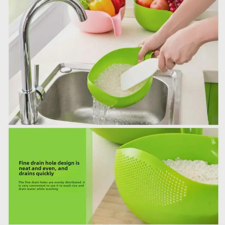 Multifunctional Plastic Rice and Vegetable Washing Basket with Handle