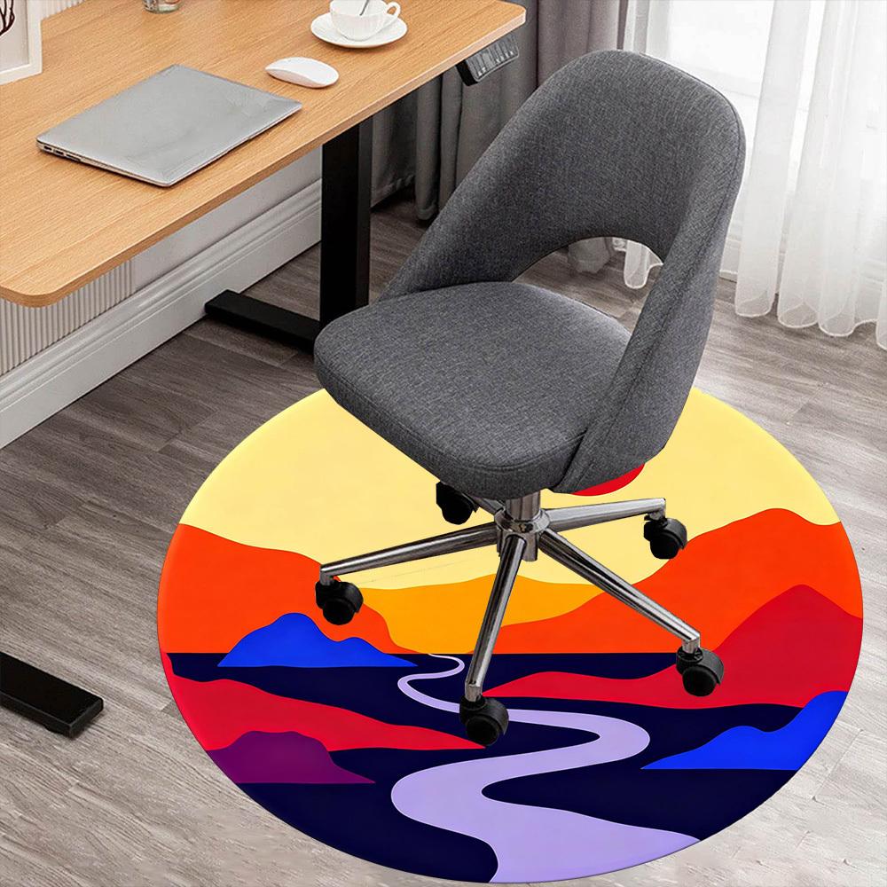 1pc Sunset Landscape Round Chair Mat Office Area Rug - Non-Slip, Floor Mat for Office, Bedroom, Ideal Home Decor Gift P0105001