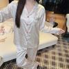 Ice Silk Pajamas Women'S Spring Thin Long-Sleeved Two-Piece Set, Sweet And Cool Loungewear Can Be Worn Outside