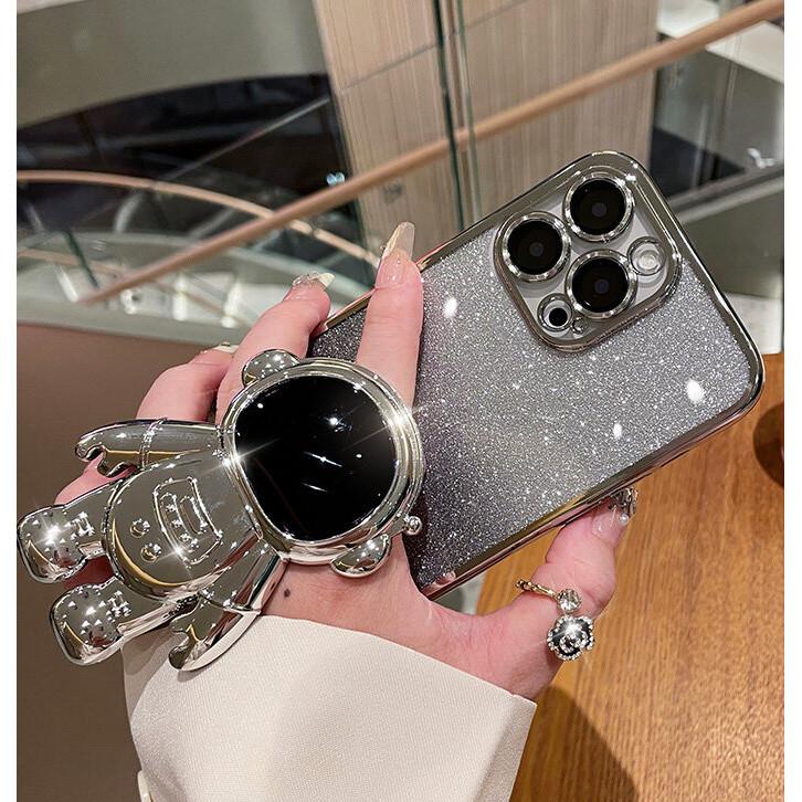 For Samsung Galaxy S25 FE / S26 FE Case Fashionable Frosted Silicone Soft Dustproof Bracket Adsorb + Electroplated Astronaut Bracket