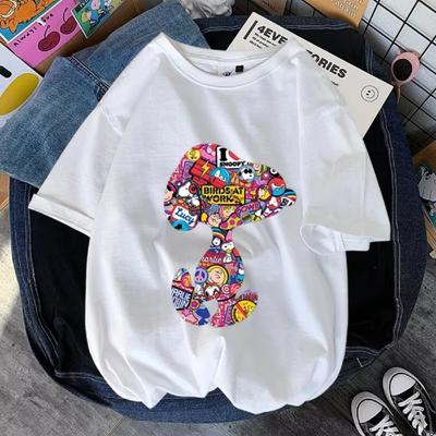Snoopy Kleur Dames T-shirt Zomer Korte Mouw 100% Katoen Heren T-shirt Tops Cartoon Anime Mode Kleding voor Koppels Tops