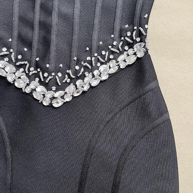 Heavy Sewing Diamond Sling Bandage Evening Dress