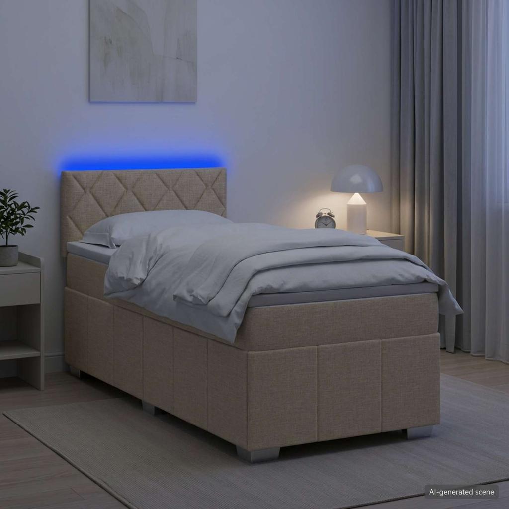 Box Spring Bed with Mattress and Headboard Cream 80 X 200 Cm Fabric