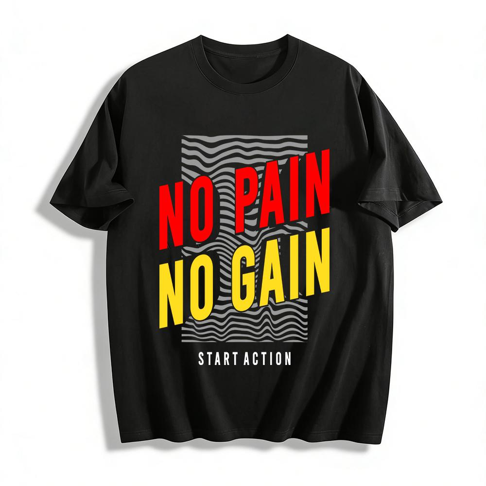 No Pain No Gain Slogan Print Casual Sports Crew Neck T-Shirt Pure cotton T-shirt XXS