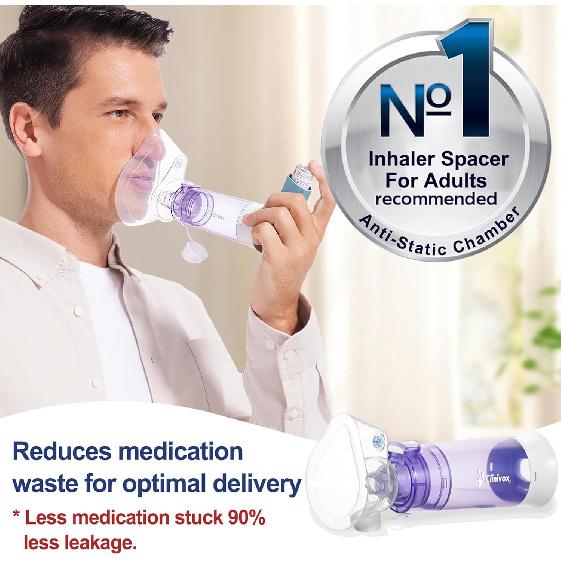 

Спейсер для ингалятора для взрослых, спейсер для ингалятора с силиконовой маской, антистатическая камера и клапан выдоха, улучшенная доставка лекарства, прост в использовании и