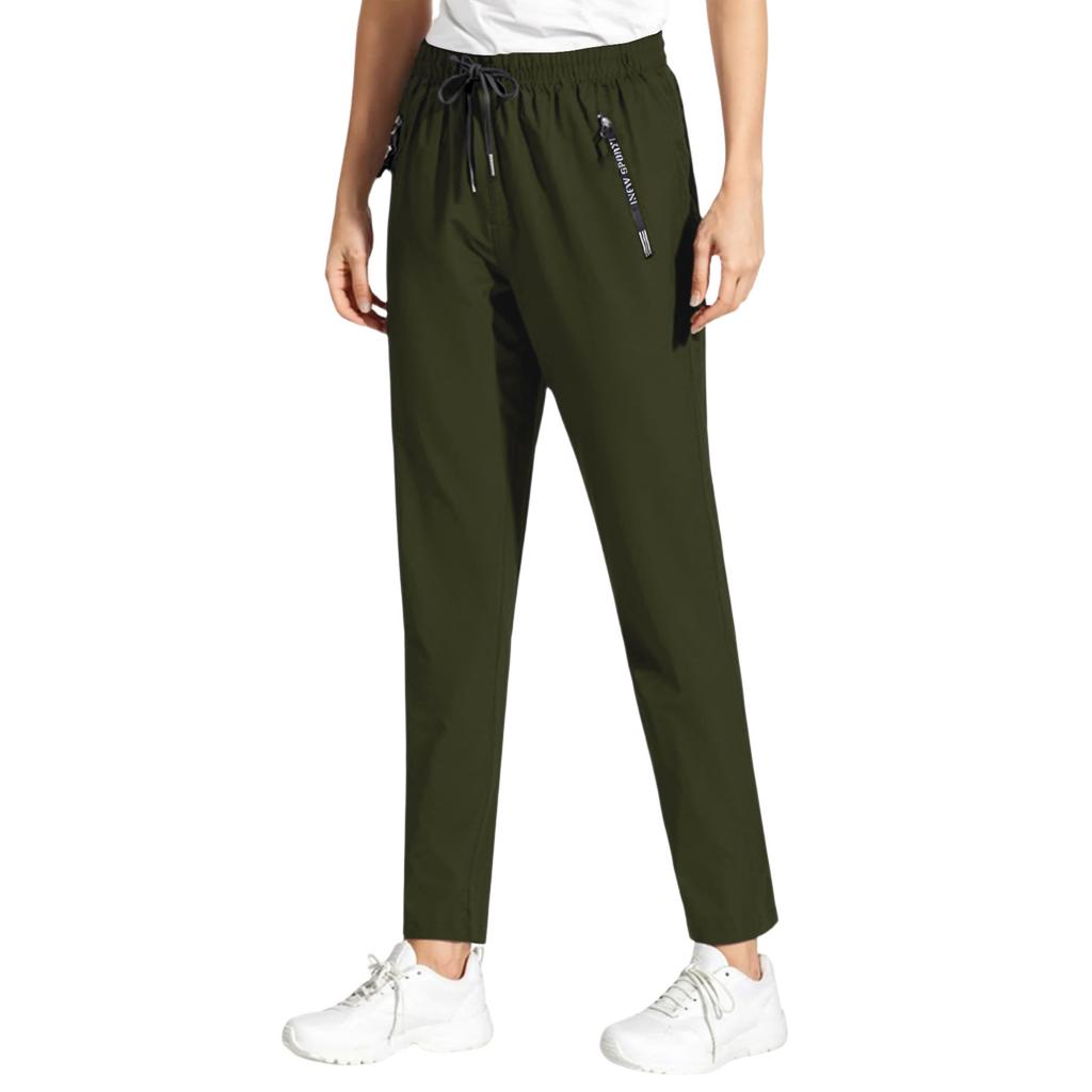 Modische Damen Farbige Elastische Taille Lässige Hosen Mit Taschen Und Sporthosen