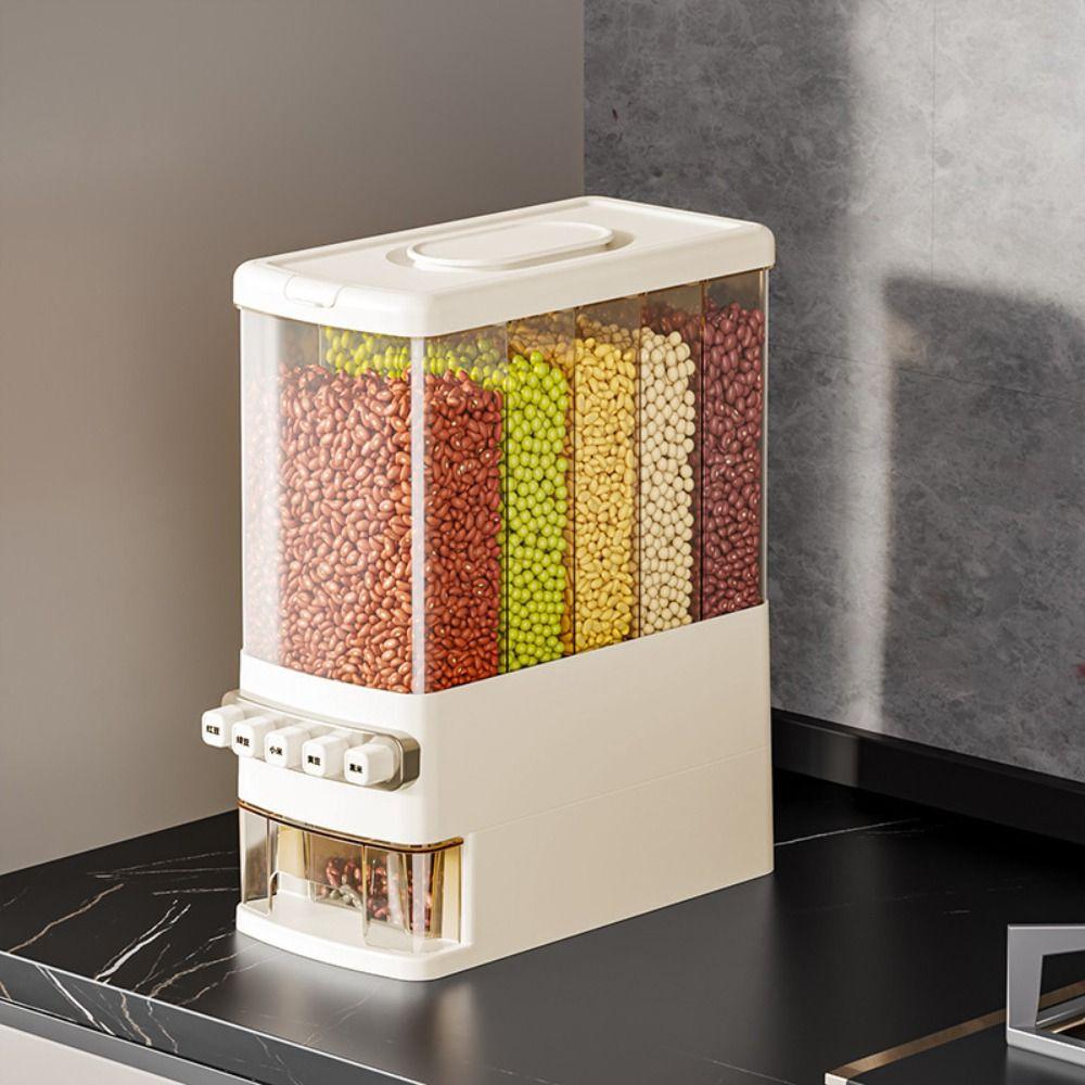 5 Compartments Beans Storage Bin Built-in Measuring Cup Grain Barrel Grain Storage Box  Oats