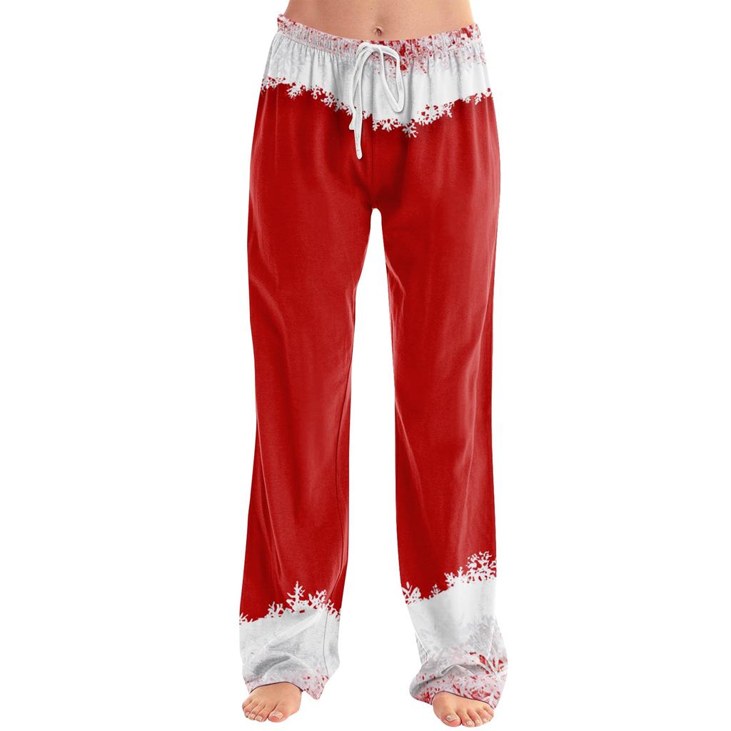 Women's Christmas Print Casual Pants with No Pockets for Holiday Wear