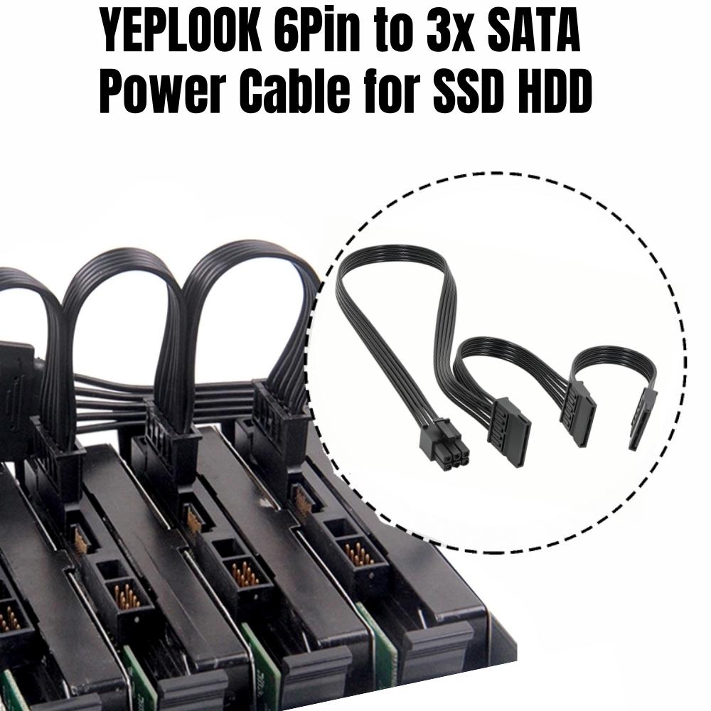 6Pin to 3x SATA Straight, SSD HDD Power Cable for Corsair CX850M, CX750M, CX650M, CX600M, CX550M, CX500M, CX450M, CX430M Modular