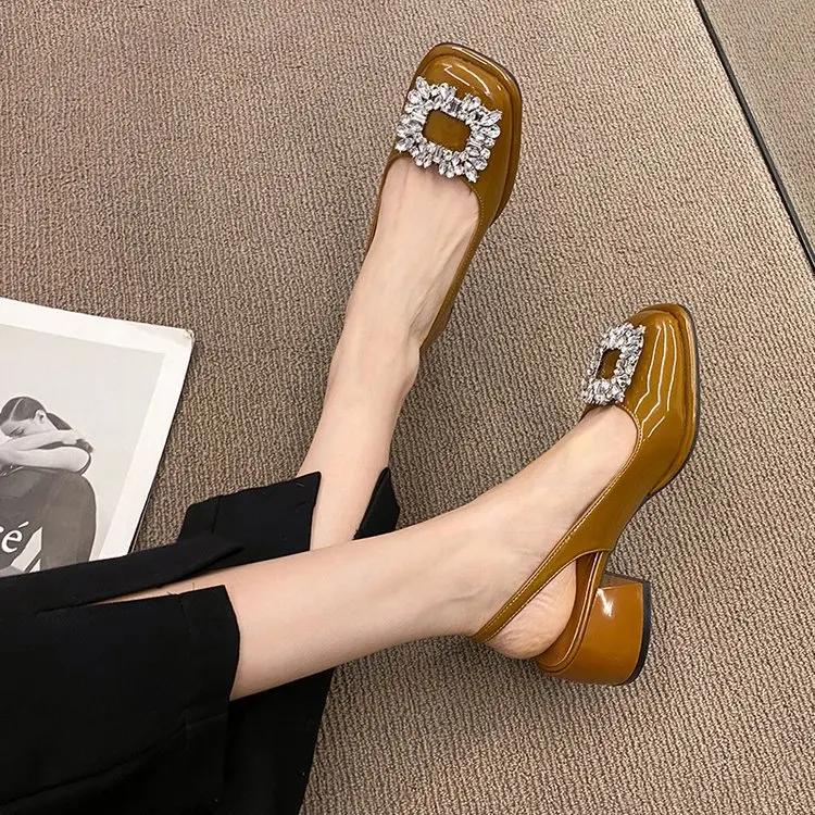 Comemore Thick Heel Sandals Rhinestone Decoration Female Shoes Slip-on Casual Shoes Women Summer New Women's Sandalias