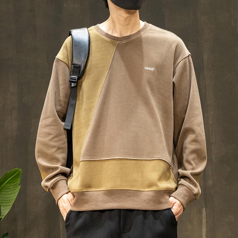 Splicing Contrasting Sweater Men'S Heavy Men'S Clothing Large Size Men'S Trendy Brand Round Neck Clothes Season Long Sleeves