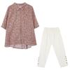 Women's Summer Print Set Casual Collar Shirt+pants Cover Two-piece Set