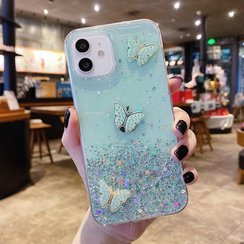 For iPhone 11 Case TPU Phone Protective Cover Sequins Epoxy Butterfly Design
