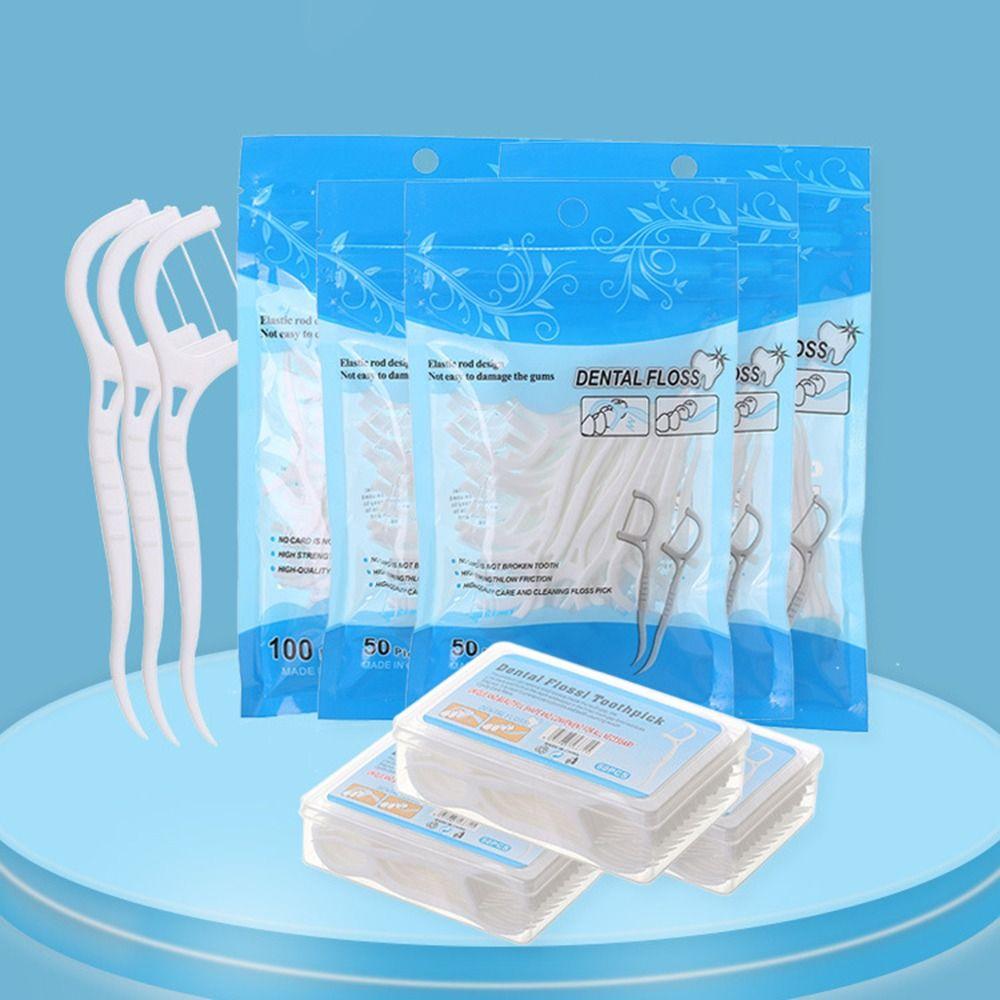 50/100 Pcs/Bag Flat Dental Floss Disposable Double Head Floss Family Pack Oral Hygiene Care Tooth Cleaning Interdental Brush