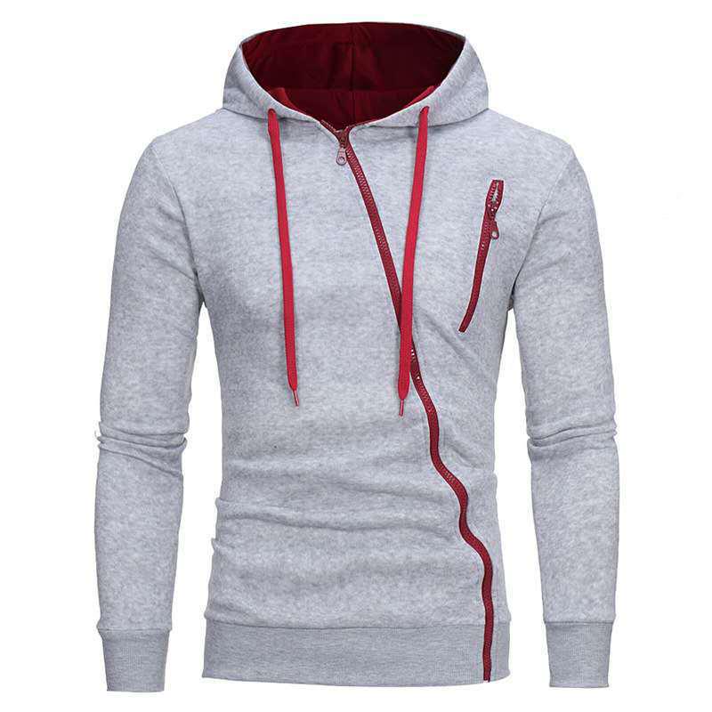 Men's Trendy Brand Hooded Sweatshirt: Oblique Zipper Jacket for Autumn/Winter.