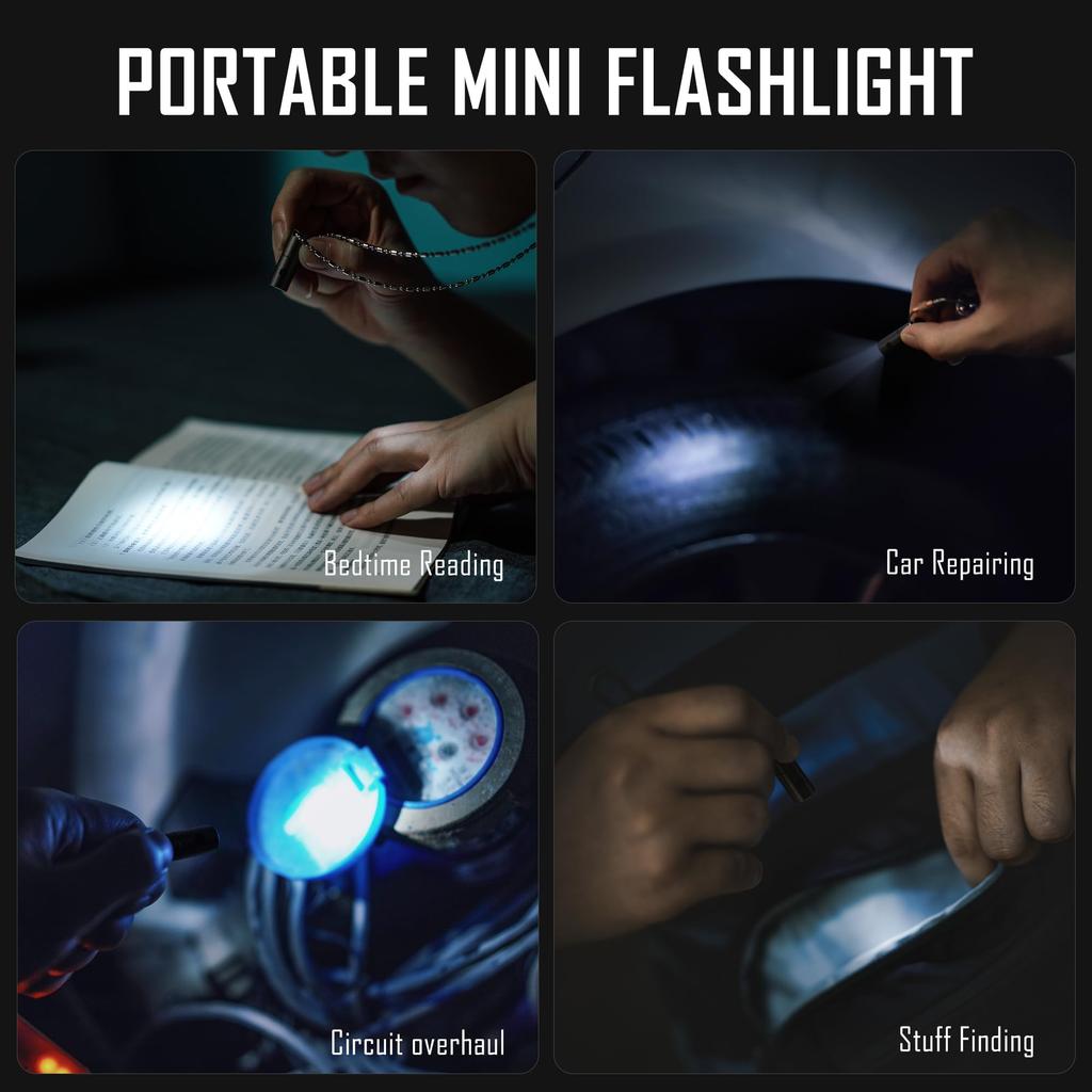 KeyUnity Mini-Taschenlampe, Batteriebetrieben, 33 mm Lang, KF00 BK, Kompakte LED, Titanlegierungs-Taschenlampe, Ultra-Mini-Größe mit Schlüsselring, Praktisches Licht, Co