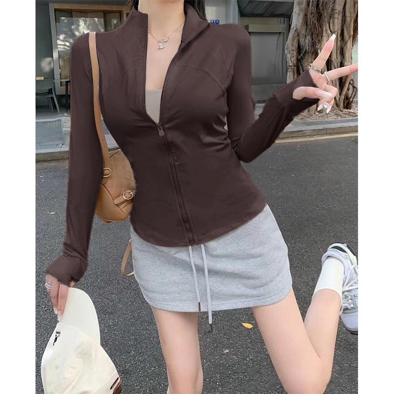 White Quick-drying Clothes Women's 1011 New UV-proof Yoga Clothes Stand-up Collar Slim Jacket Sunscreen Clothes