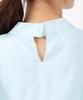 Mishmash Short Sleeve Blouse with Ruffles and Sheer Bow Blue Women's Tie,