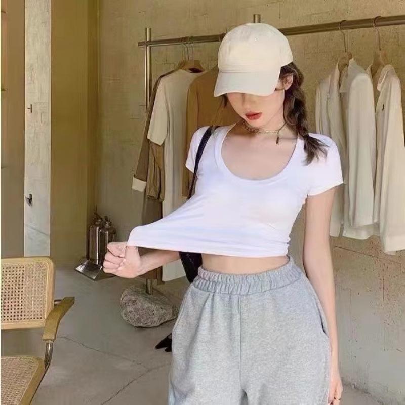 

Базовая футболка с нерегулярной кулиской - Женский корейский стиль 2025 Топ с длинным/коротким рукавом для осени/весны XL for 115-130 kg