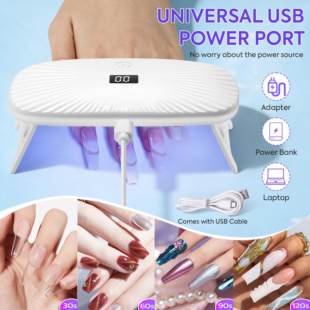 DianaBeauty UV Led Nail Lamp Handheld Nail Dryer with 4 Timer Settings and Foldable Holder 12 LEDS Portable UV Lamp for Manicure