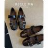 Leather single shoes women's flat commuter ballet shoes gentle evening shoes with skirt one-word buckle Mary Jane shoes