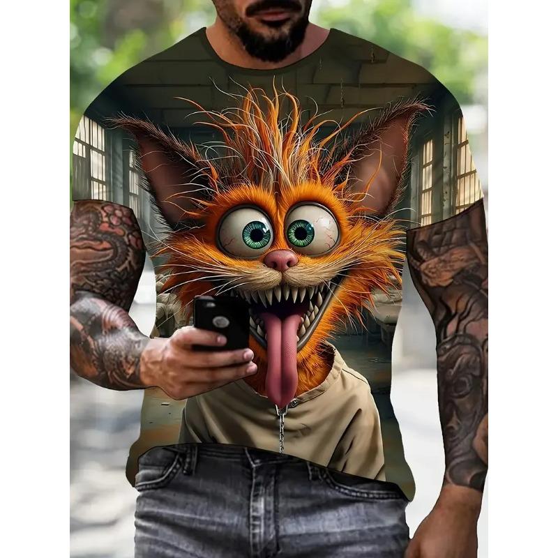 Summer Funny Male T Shirt Cartoon Animal Printing Comfortable Short Sleeve Sweater Fashion T-shirt Open Male Clothing Shirt