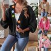 Damen Handgehäkelt Blumen Patchwork Kurzer Knopfleistenloser Strickcardigan Pullover Oberbekleidung