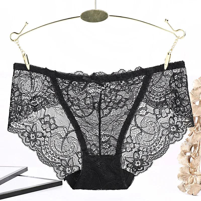 Sexy Ladies Lace Transparent Panties Low-Rise Lingerie Female Hollow Out Underpants Comfortable Short See Through Briefs