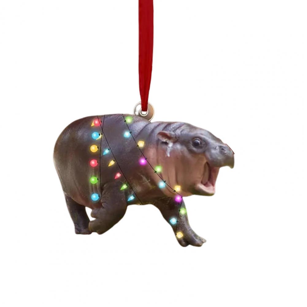 Vintage Rustic Christmas Ornaments Home Car Decor Accents Realistic Christmas Pygmy Hippo Ornaments with Xmas for Tree for Car