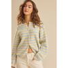 Women S Striped Crew Neck Loose Long Sleeve Knit Cardigan