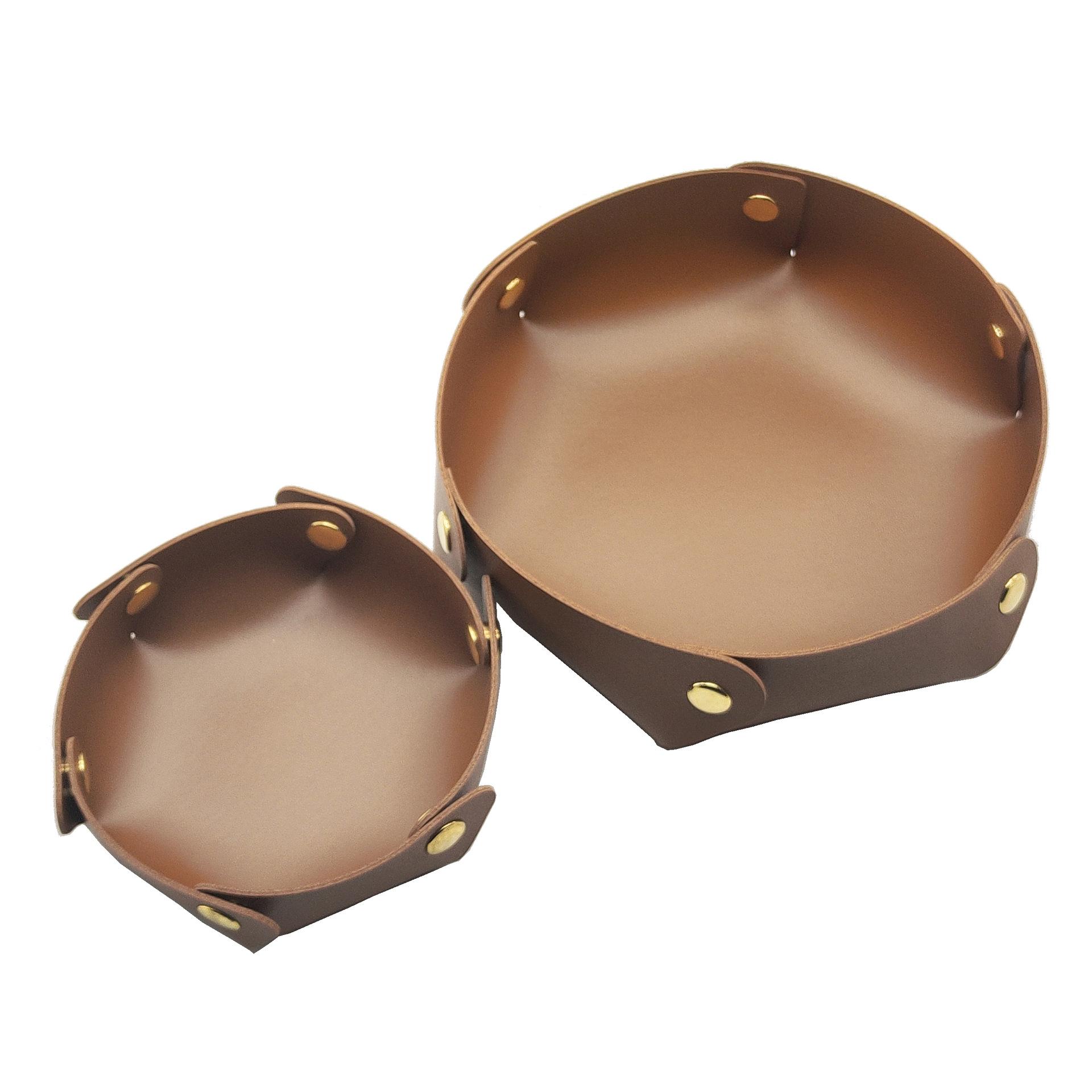 

1PC Round PU Leather Storage Trays Desktop Key and Cosmetics Storage Tray Storage Box Detachable Table Small Objects Organizer L светло-коричневого
