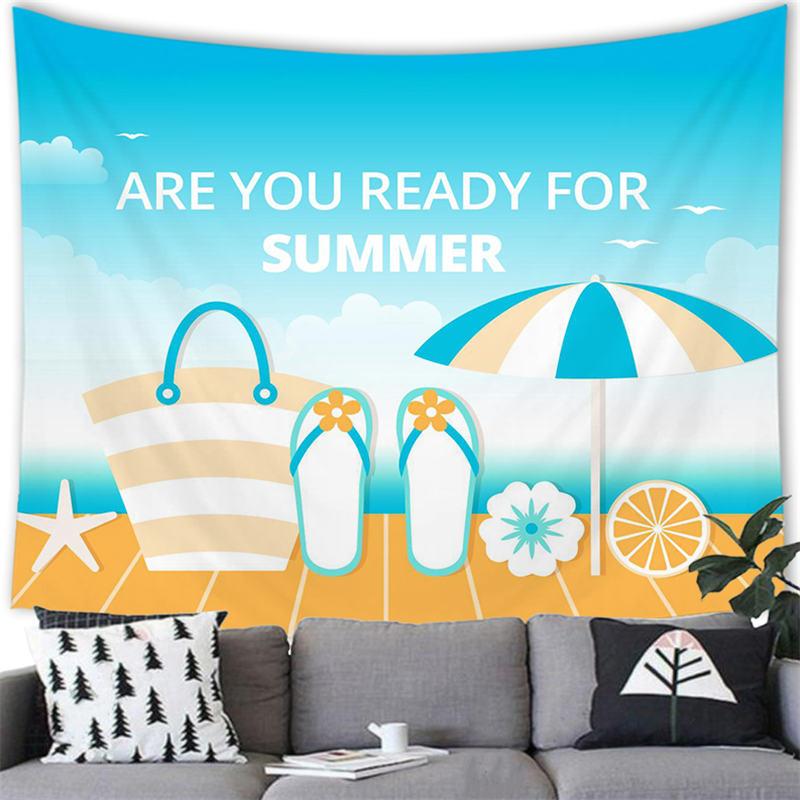 Summer Beach Tapestry Wall Hanging Cartoon Summer Beach  Party Home Bedroom Living Room Aestheticism Decor Background Tapestry