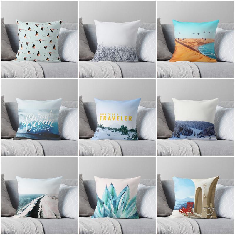 

Bedroom Living Room Sofa Bed Landscape Cushion Cover Blue Series Home Decor Pillow Cover Cushion Cover