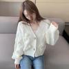 Spring Autumn Korean Style Knitted Cardigan for Women Bowknot Short V-neck Cute Loose Sweater Sweet Coat