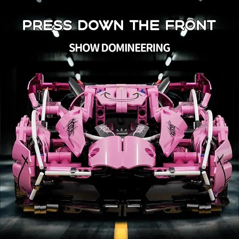 1:14 rosa Sportwagen-Bausteine, Spielzeug für Jungen oder Erwachsene, Bausätze für Erwachsene, anspruchsvolles Konzept-Rennwagen-Modell-Set, DIY-Spielzeug für Mädchen und Jungen